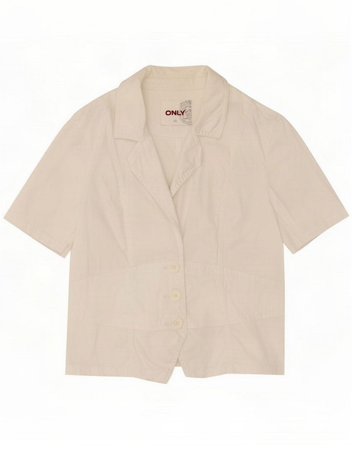 Solo giacca blazer da donna a 3 bottoni a maniche corte IT 42 Cotone bianco medio