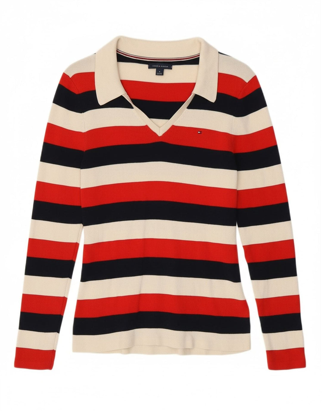 TOMMY HILFIGER Womens Polo Neck Jumper Sweater UK 12 Medium Multicoloured Vintage Tommy Hilfiger and Second-Hand Tommy Hilfiger from Messina Hembry 