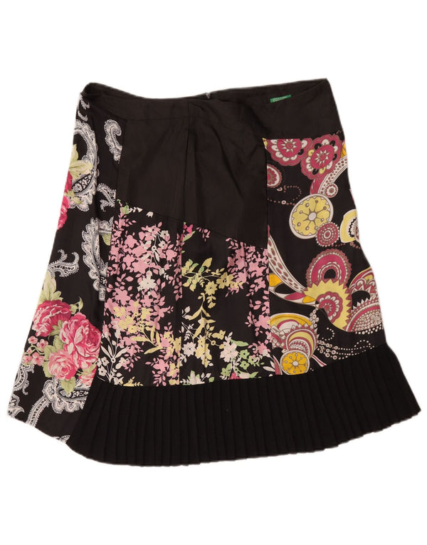 Gonna a trapezio da donna Benetton IT 46 Large W34 Viscosa floreale nera