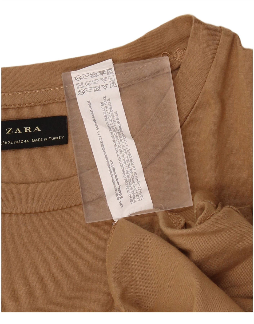 ZARA Mens T-Shirt Top XL Brown Cotton