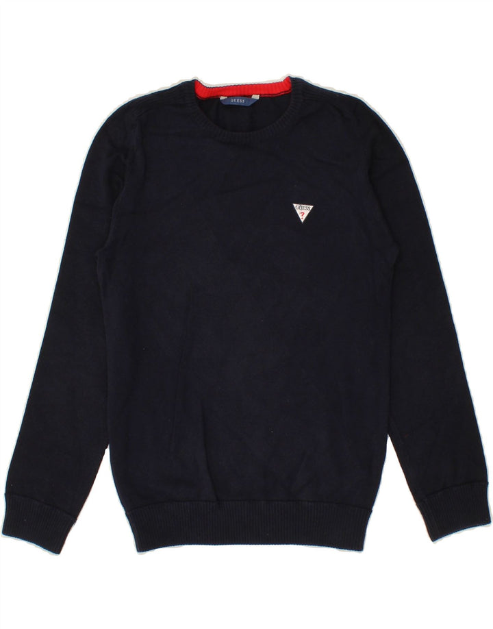 GUESS Boys Crew Neck Jumper Sweater 8-9 Years Navy Blue Cotton Vintage Guess and Second-Hand Guess from Messina Hembry 