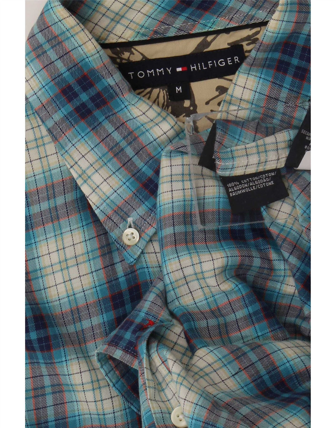 Tommy Hilfiger Camicia da uomo in flanella di cotone a quadri blu medio