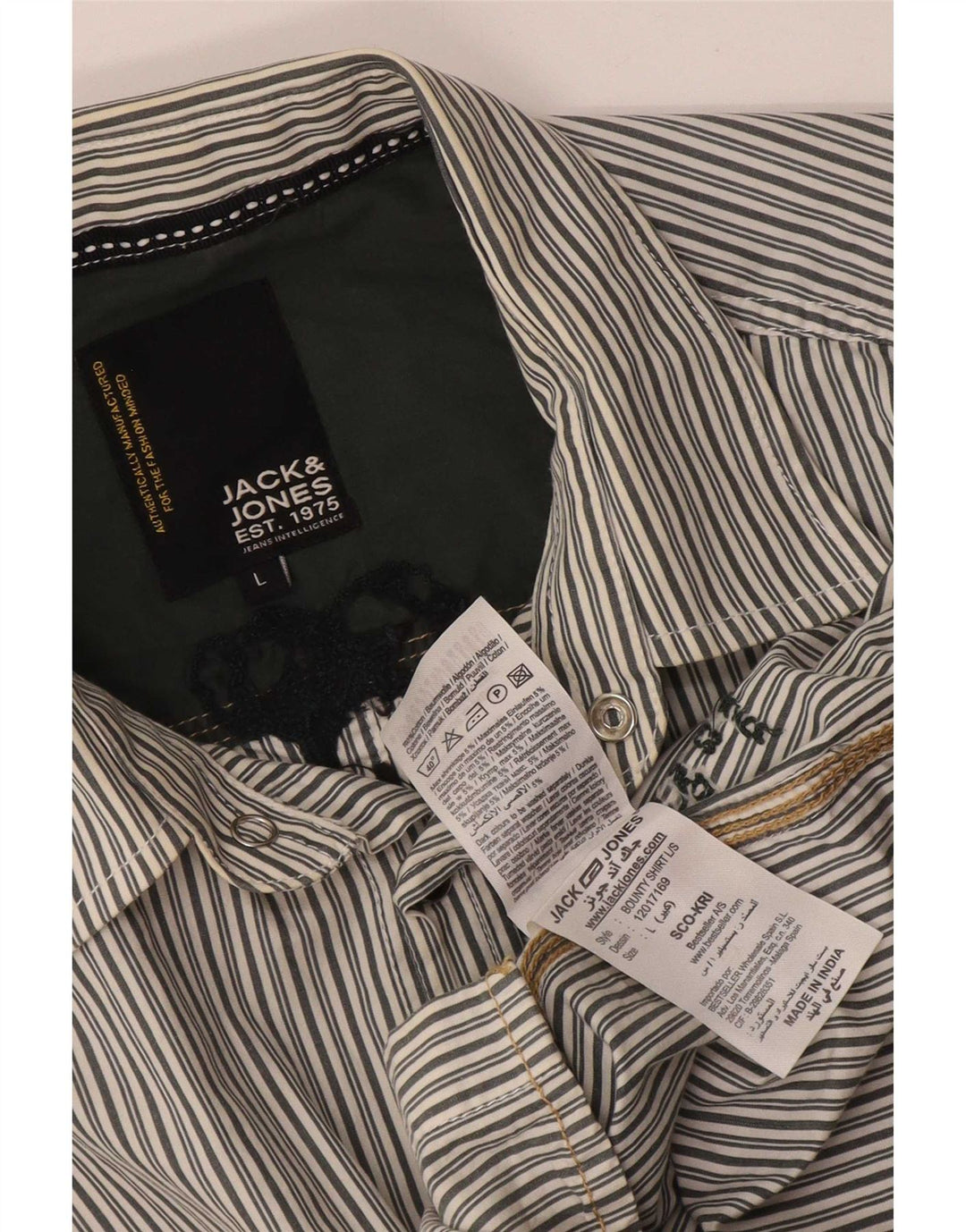 Camicia grafica da uomo Jack & Jones grande cotone a righe grigie
