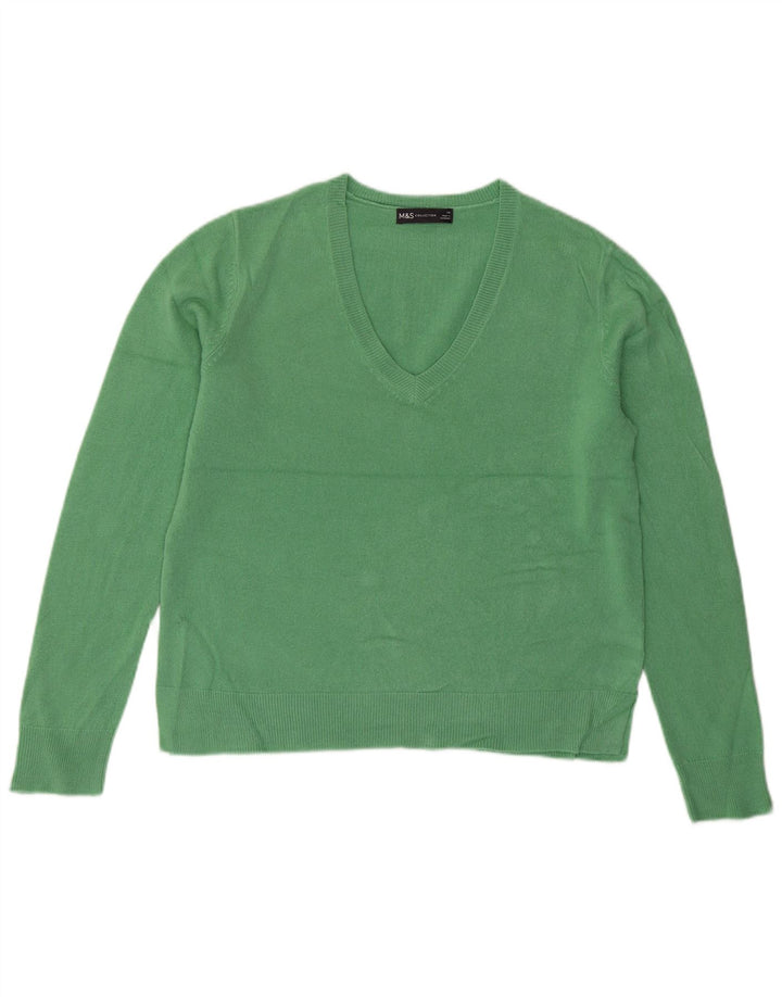 Maglione maglione con scollo a V da donna Marks & Spencer UK 14 grande verde
