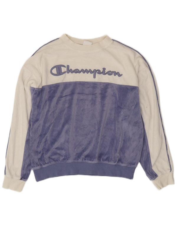 Felpa con grafica da donna CHAMPION Maglione UK 16 Large White Colourblock