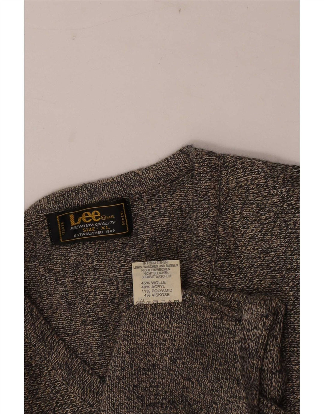 Maglione Lee da uomo con scollo a V XL in lana screziata grigia