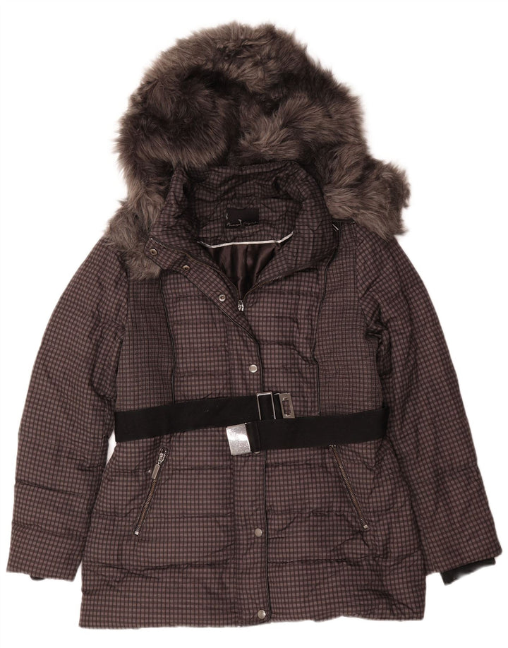 Giacca imbottita con cappuccio da donna Phase Eight UK 16 Poliestere grande a quadri marrone