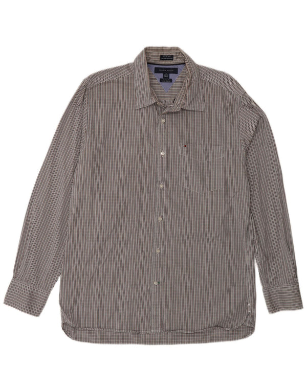 Tommy Hilfiger Mens Flannel Shirt Size 16 1/2 17 Large Grey Pinstripe