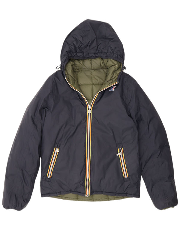 Giacca imbottita reversibile con cappuccio da donna K-Way UK 14 medio blu navy