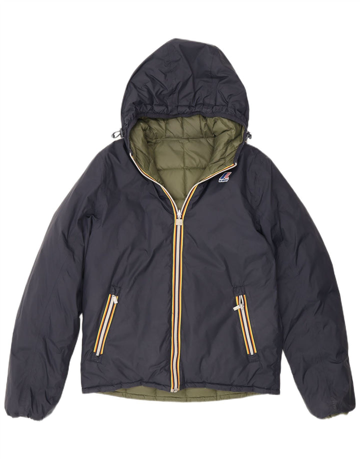 Giacca imbottita reversibile con cappuccio da donna K-Way UK 14 medio blu navy