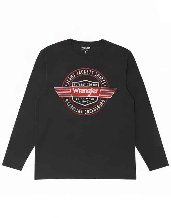 Wrangler Mens Graphic Top Long Sleeve Medium Black Cotton
