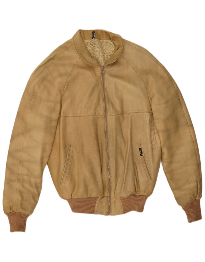 Giacca in pelle Sherpa vintage da uomo IT 52 XL in pelle beige