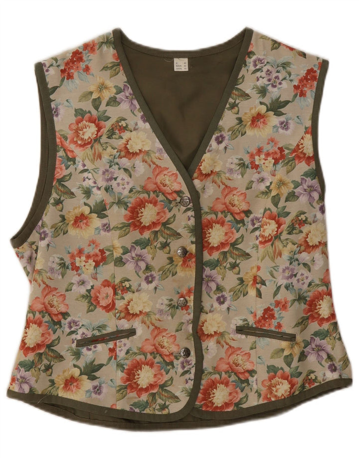 Gilet da donna vintage EU 40 Poliestere floreale beige medio