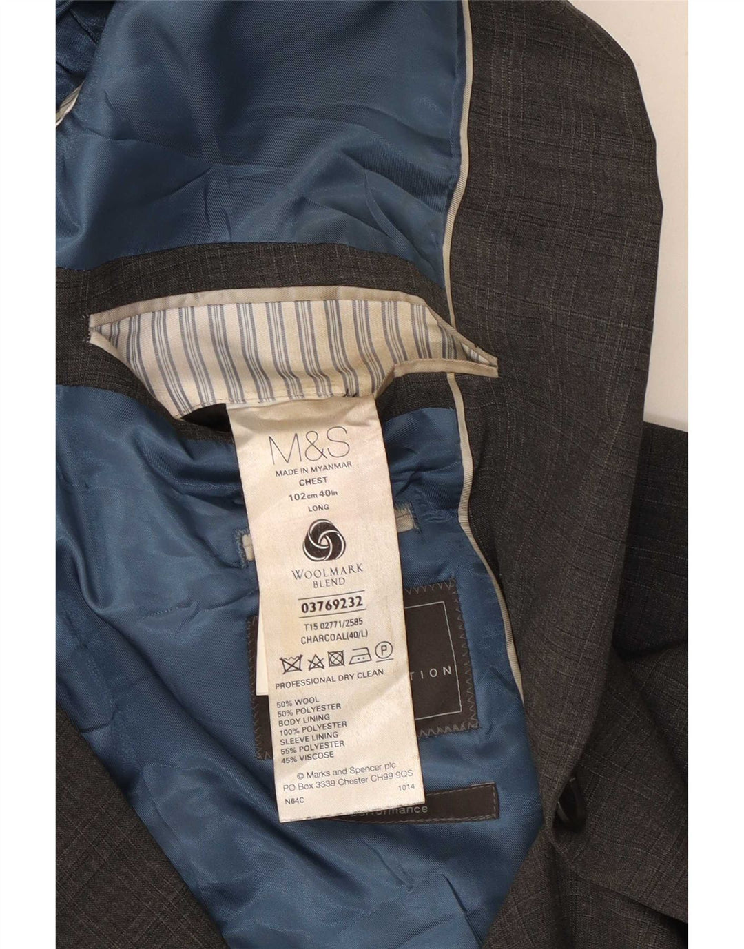 Giacca blazer a 2 bottoni da uomo Marks & Spencer UK 40 lana grigio medio