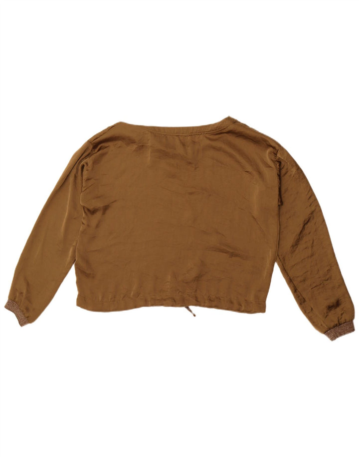 Zara Donna, Camicetta Corta Oversize a Maniche Lunghe Top UK 10 Small Cachi