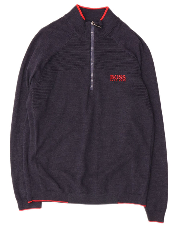 Maglione da uomo HUGO BOSS con collo con zip, poliestere medio blu navy