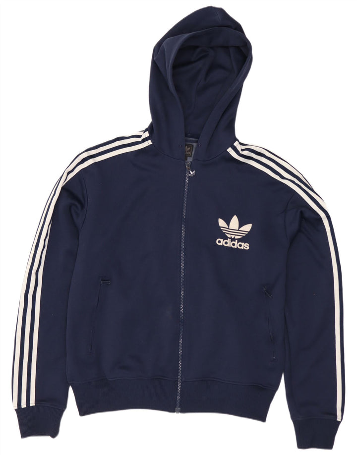 Maglione con cappuccio e zip da uomo Adidas grande in poliestere blu navy