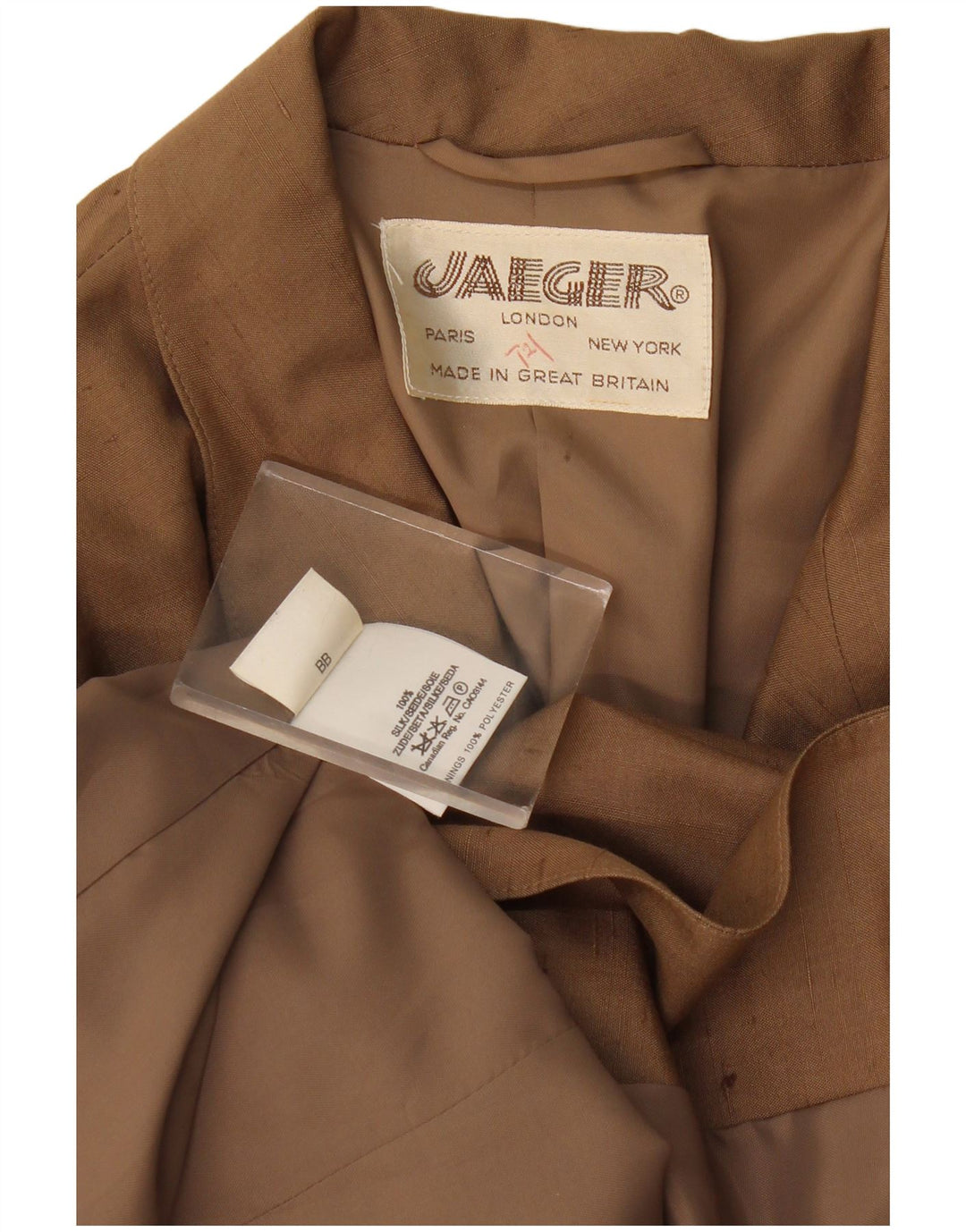 Giacca blazer da donna a 1 bottone Jaeger UK 16 Grande seta screziata beige