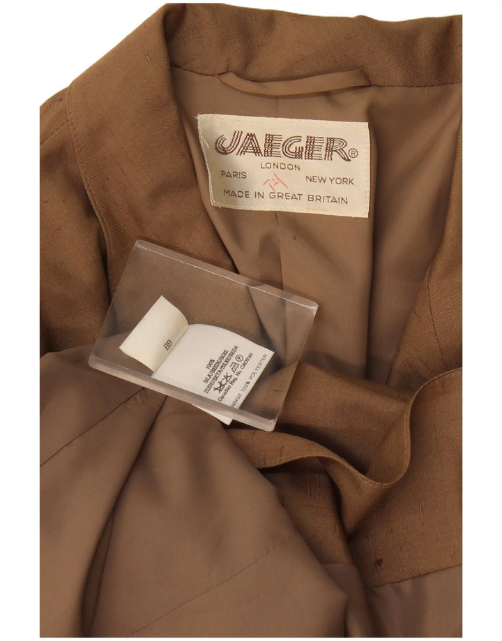 Giacca blazer da donna a 1 bottone Jaeger UK 16 Grande seta screziata beige