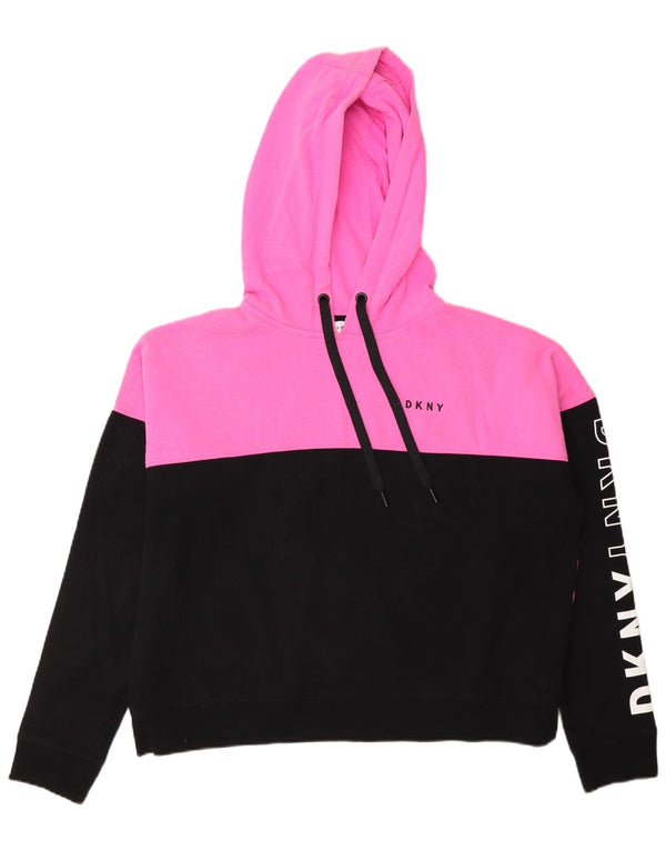 Maglione con cappuccio oversize grafico da donna Dkny UK 14 Colorblock rosa medio