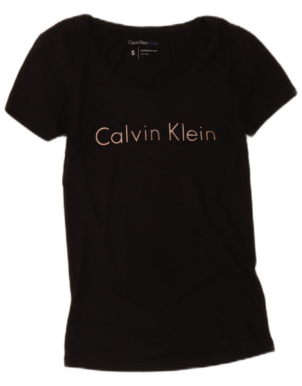 Maglietta grafica da donna Calvin Klein Jeans Top UK 10 Small Nera