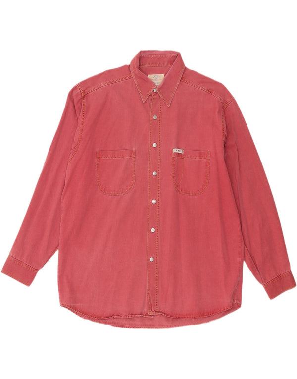 Camicia di jeans vintage da uomo XL in cotone rosa