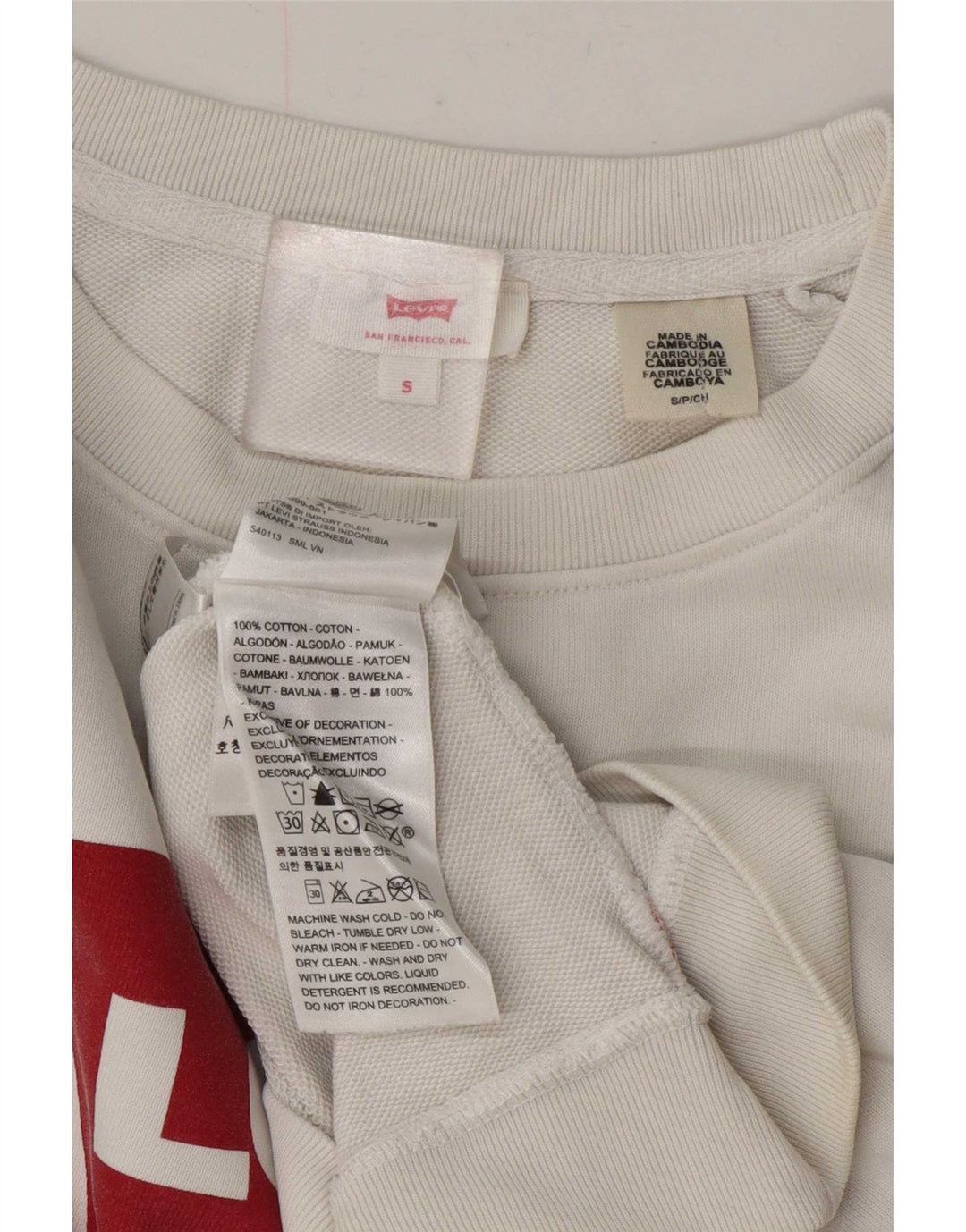 Levi's Donna Felpa oversize con grafica Maglione UK 10 Piccolo Cotone bianco