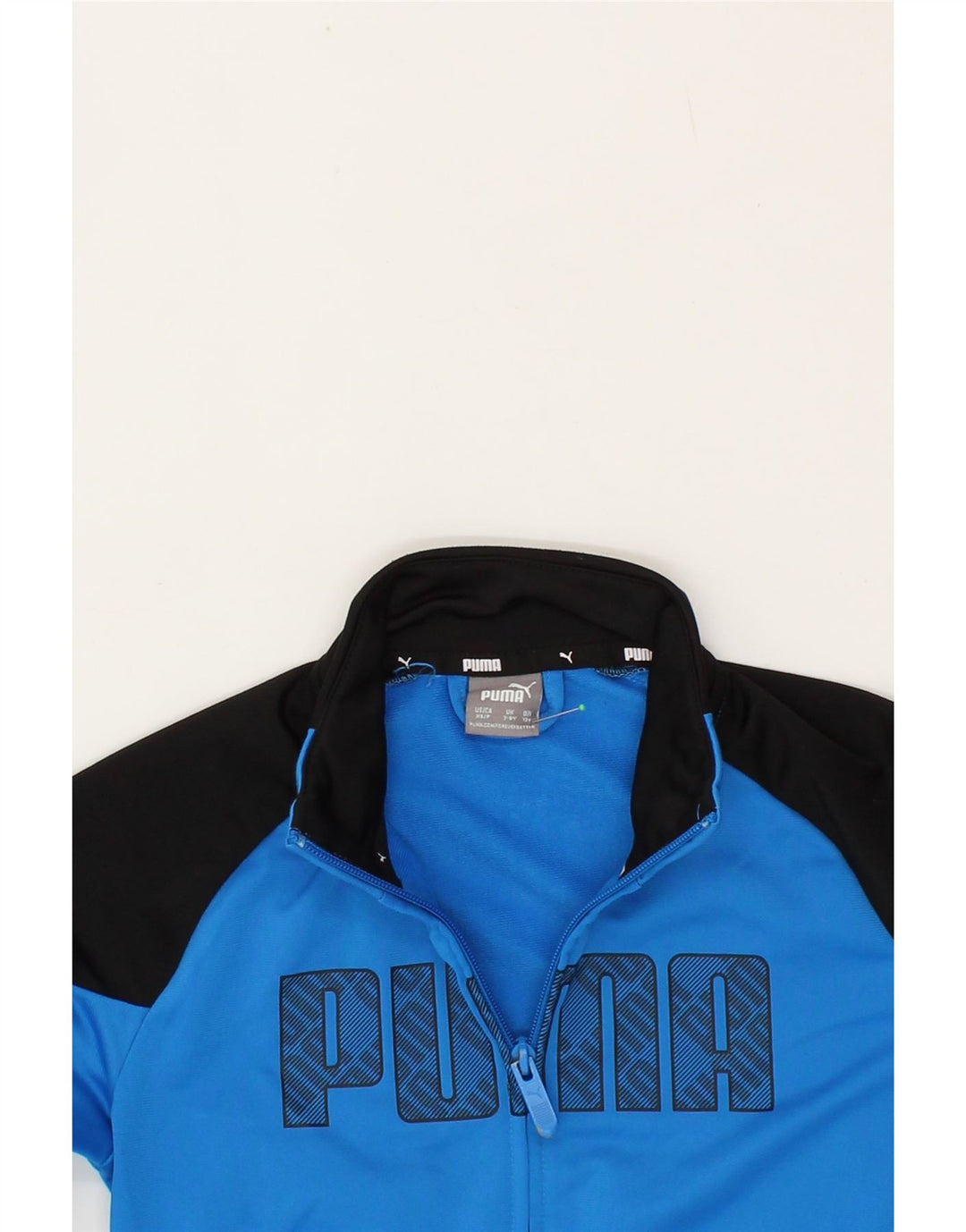 PUMA Boys Graphic Tracksuit Top Jacket 7-8 Years Blue Colourblock Vintage Puma and Second-Hand Puma from Messina Hembry 
