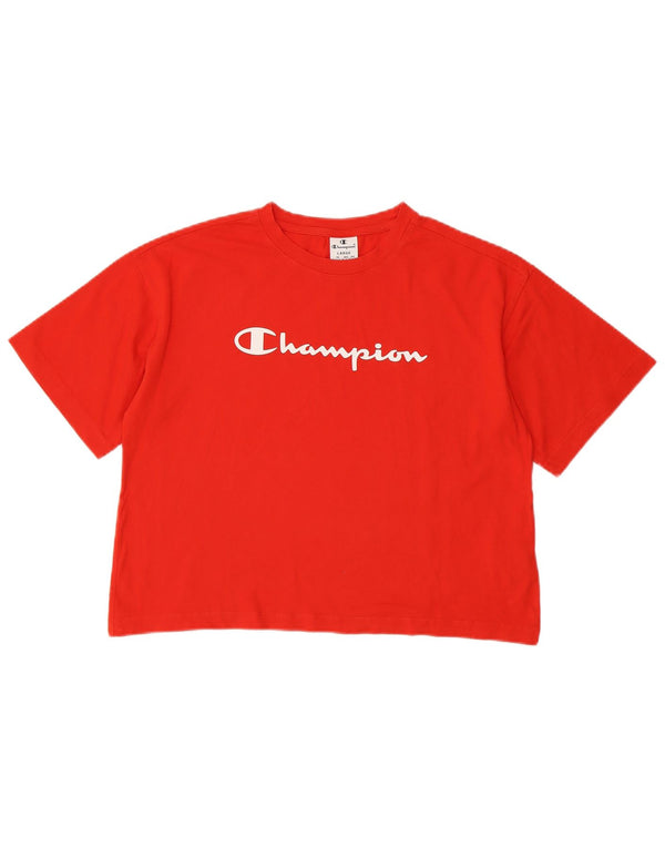 T-shirt grafica corta da donna CHAMPION Top UK 16 grande cotone rosso