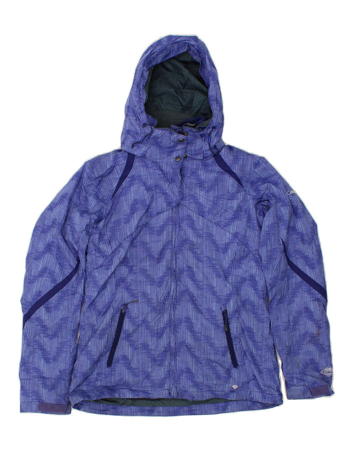 COLUMBIA Womens Hooded Windbreaker Jacket UK 14 Medium Blue Pinstripe Vintage Columbia and Second-Hand Columbia from Messina Hembry 