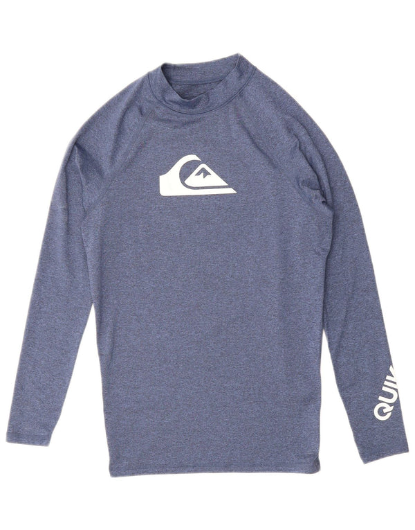 QUIKSILVER Womens Graphic Top Long Sleeve UK 10 Small Navy Blue Polyester