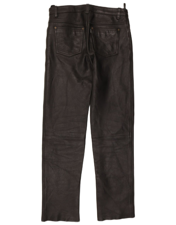 Vintage Mens Straight Leather Trousers IT 52 XL W34 L34 Black Leather