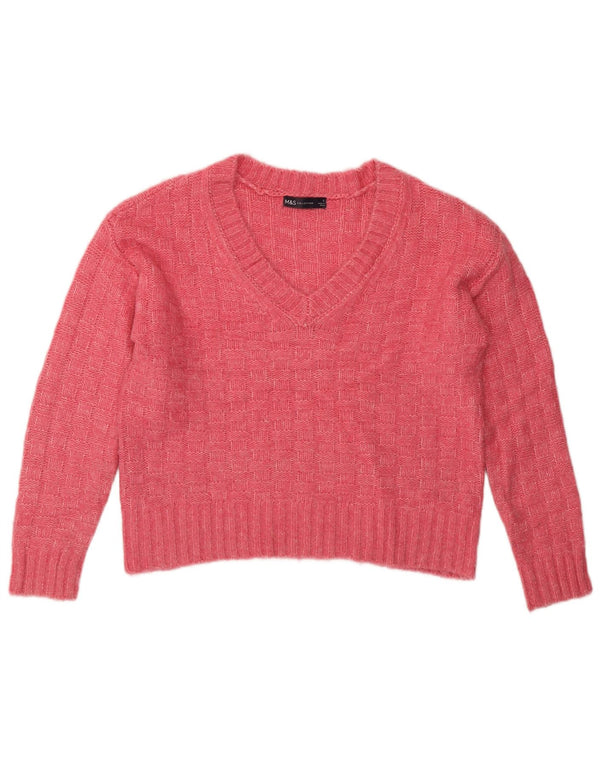MARKS & SPENCER Maglione oversize da donna con scollo a V UK 10 Piccolo Rosa