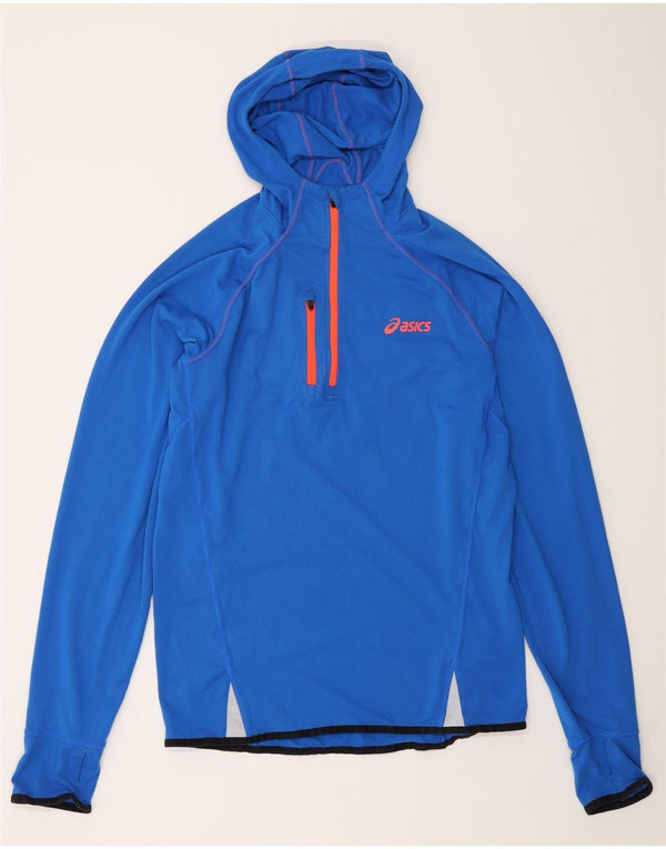 Asics Maglia da uomo con cappuccio e zip, collo a maniche lunghe, poliestere blu medio