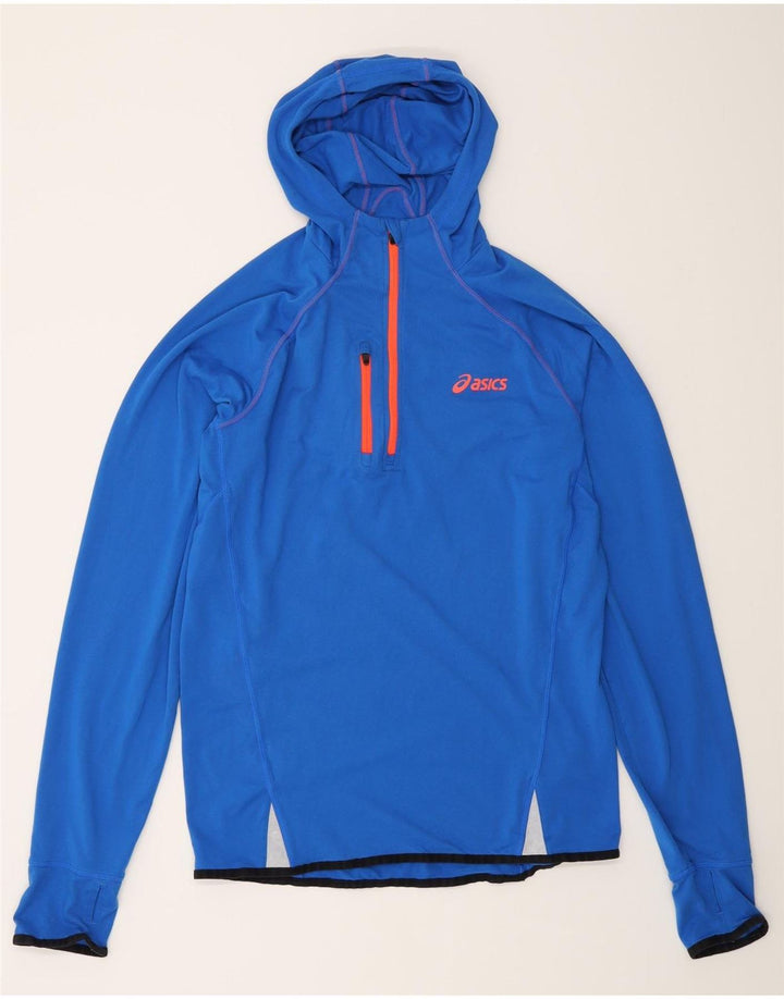Asics Maglia da uomo con cappuccio e zip, collo a maniche lunghe, poliestere blu medio
