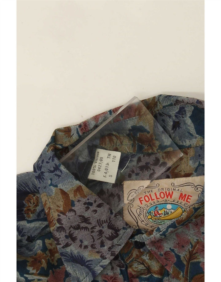 Camicia vintage da uomo ampia in viscosa floreale multicolore