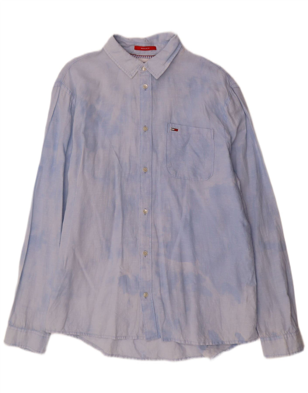 TOMMY HILFIGER Camicia da uomo vestibilità regolare XL Blu Tie Dye in cotone