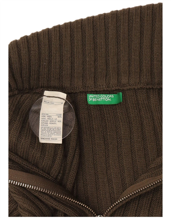 Maglione cardigan con collo alto da donna Benetton UK 10 piccolo lana kaki