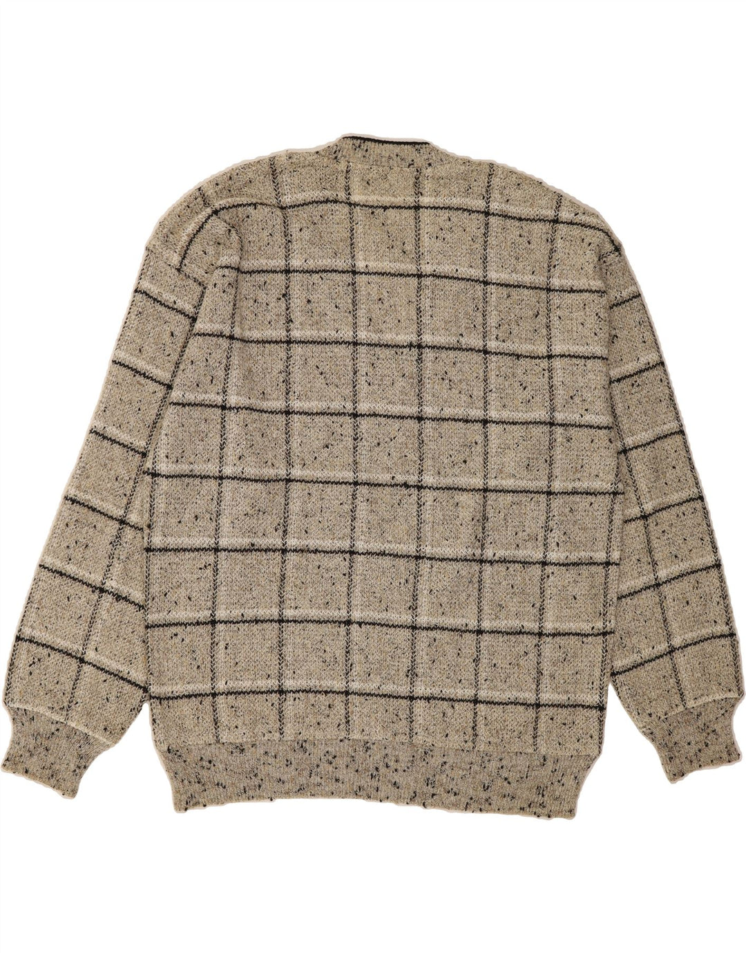 VINTAGE Mens V-Neck Jumper Sweater Medium Grey Check Cotton Vintage Vintage and Second-Hand Vintage from Messina Hembry 