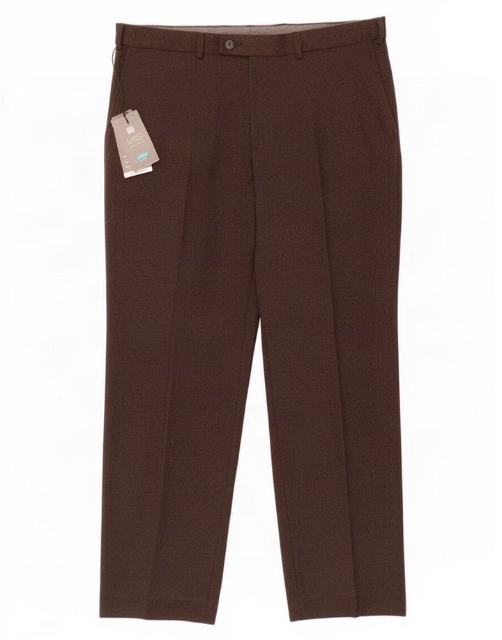 Pantaloni da abito vestibilità regolare Marks & Spencer da uomo W40 L31 poliestere marrone