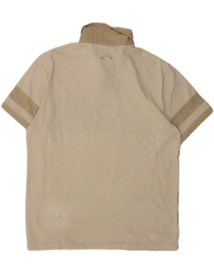 TRUSSARDI Mens Graphic Polo Shirt Medium Beige Striped Vintage Trussardi and Second-Hand Trussardi from Messina Hembry 