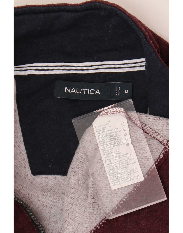 Felpa da uomo Nautica con zip e collo, maglione, cotone medio bordeaux