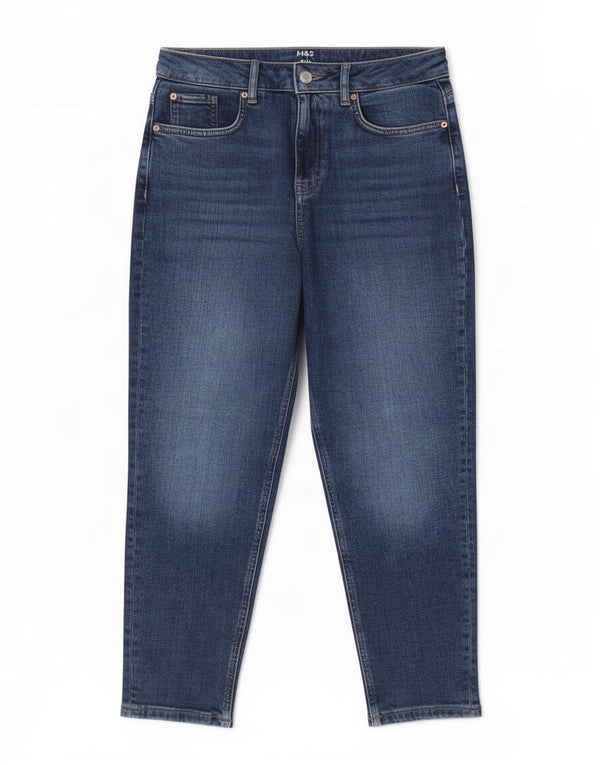 Jeans cropped mamma da donna Marks & Spencer UK 12 medio W30 L25 cotone blu