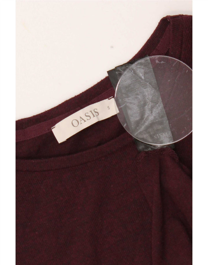 Oasis Top da donna con volant sul davanti manica lunga UK 10 piccolo viscosa bordeaux