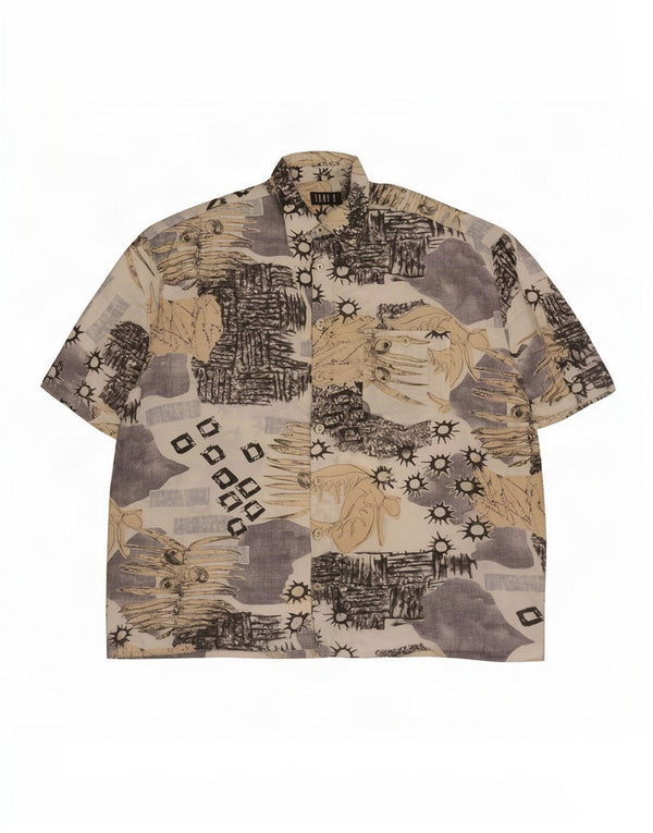 Tony. D Camicia a maniche corte da uomo XL Beige geometrica