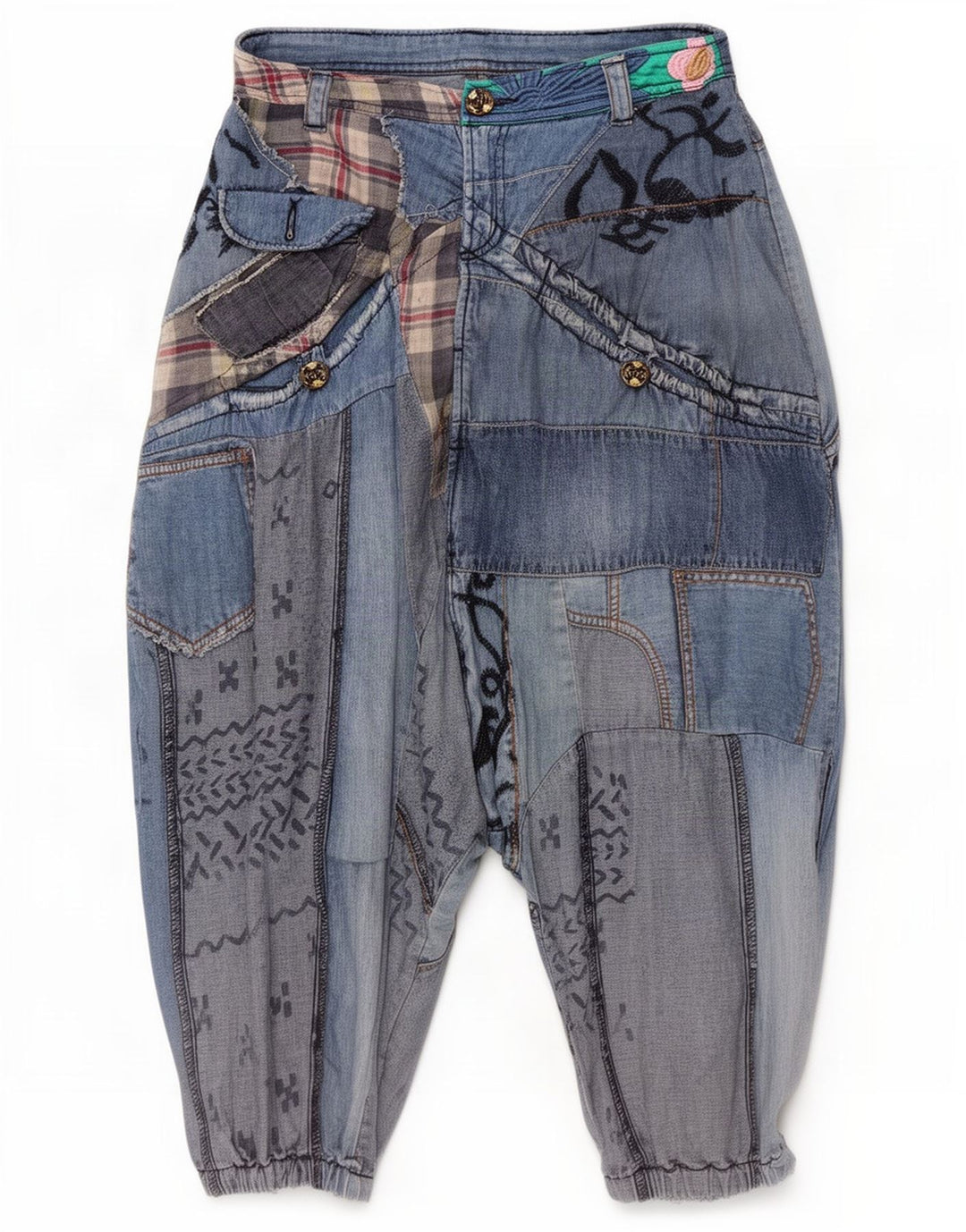 Jeans Desigual da donna Harem con cavallo basso W30 L13 cotone patchwork blu