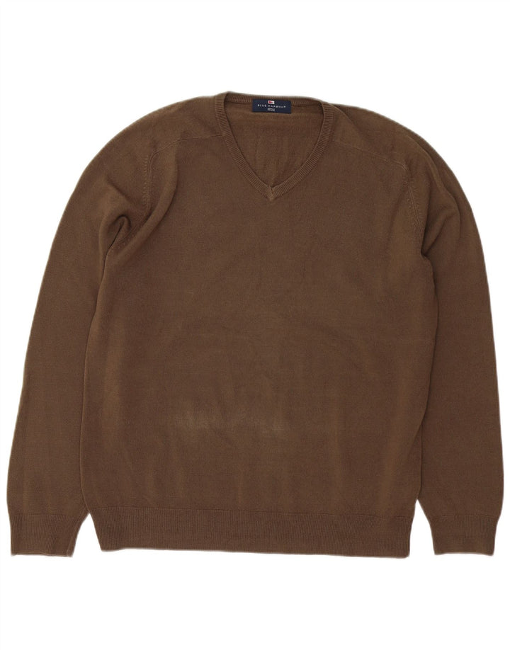 Maglione da uomo con scollo a V blu Harbour Marks & Spencer marrone medio