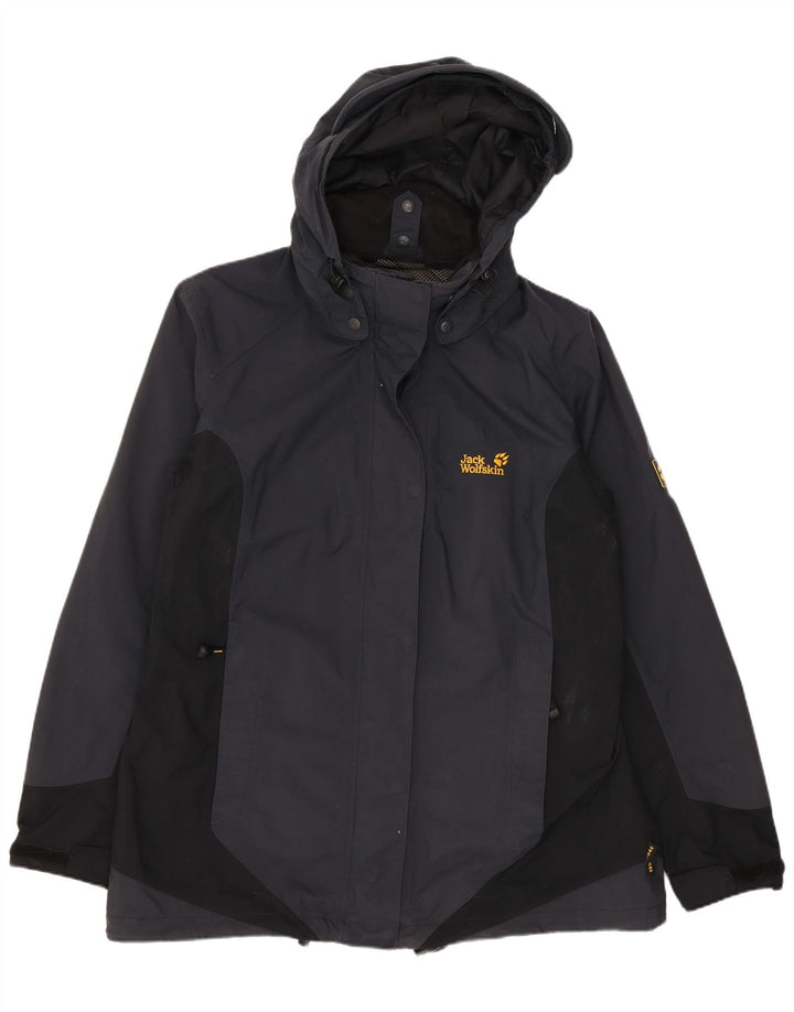 Giacca a vento con cappuccio da donna Jack Wolfskin UK 16 Large Grey Colourblock