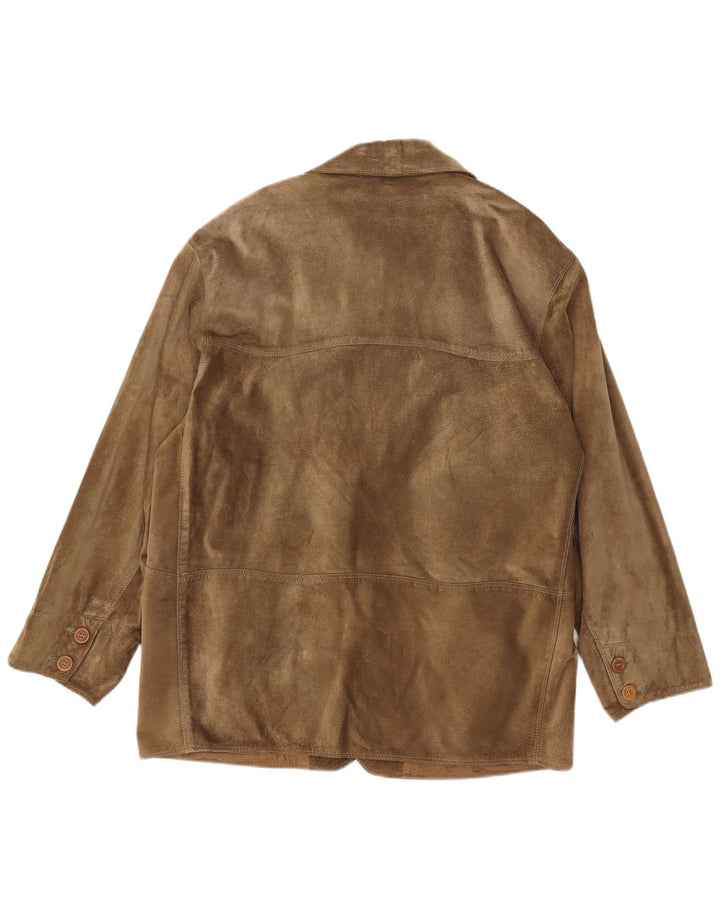 Giacca blazer vintage da uomo in pelle scamosciata a 4 bottoni IT 48 in pelle marrone medio