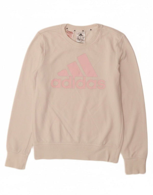 Felpa grafica per ragazze ADIDAS, maglione 11-12 anni, cotone bianco